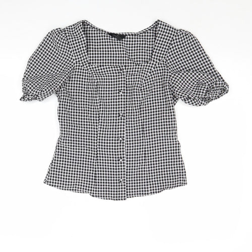 New Look Womens Multicoloured Check Polyester Basic Button-Up Size 8 Square Neck