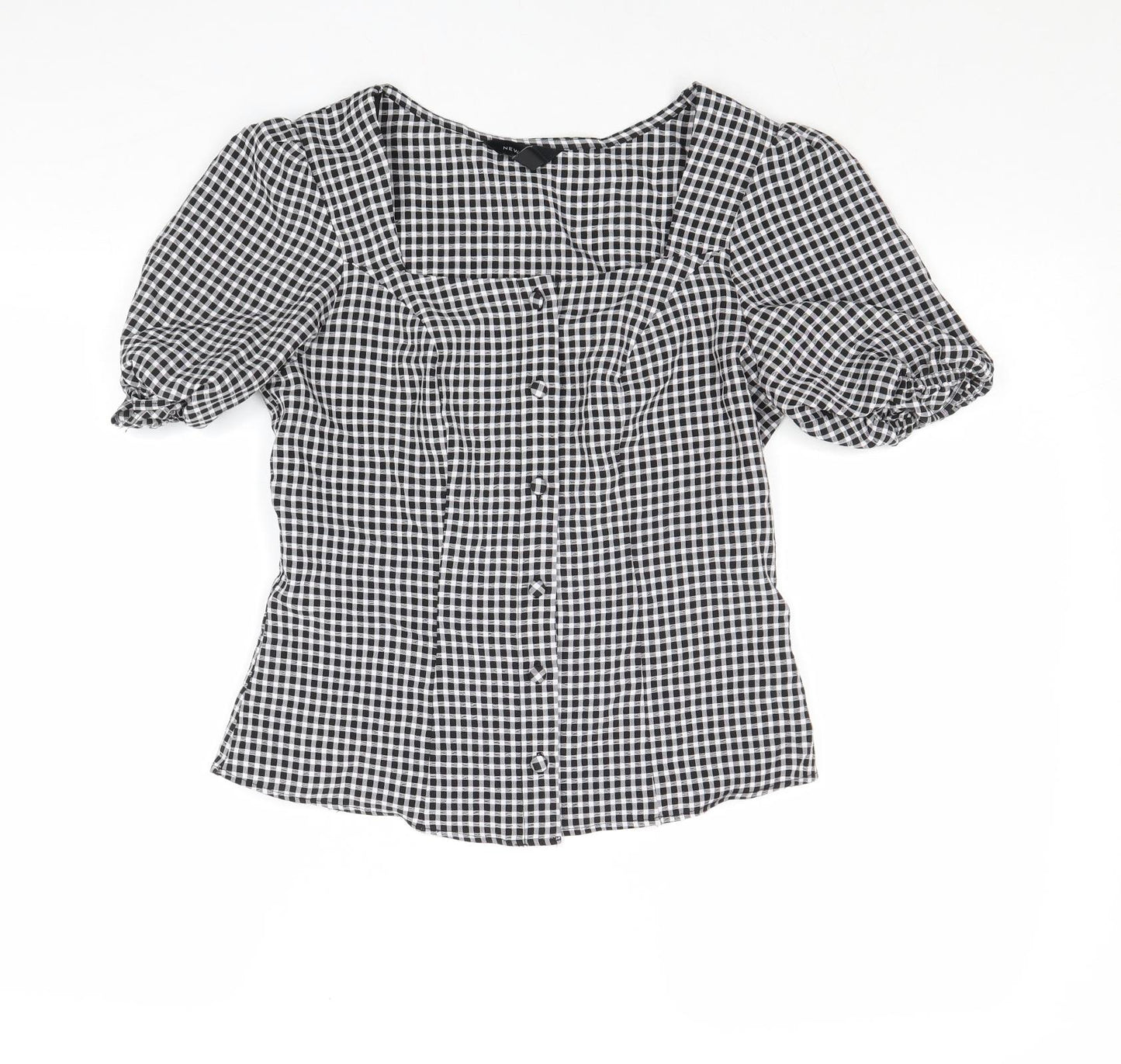 New Look Womens Multicoloured Check Polyester Basic Button-Up Size 8 Square Neck