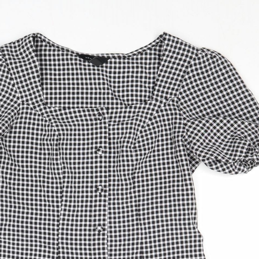 New Look Womens Multicoloured Check Polyester Basic Button-Up Size 8 Square Neck