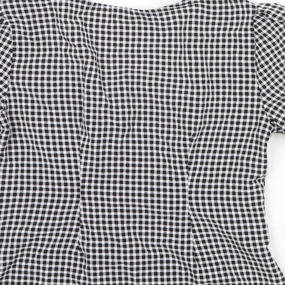 New Look Womens Multicoloured Check Polyester Basic Button-Up Size 8 Square Neck