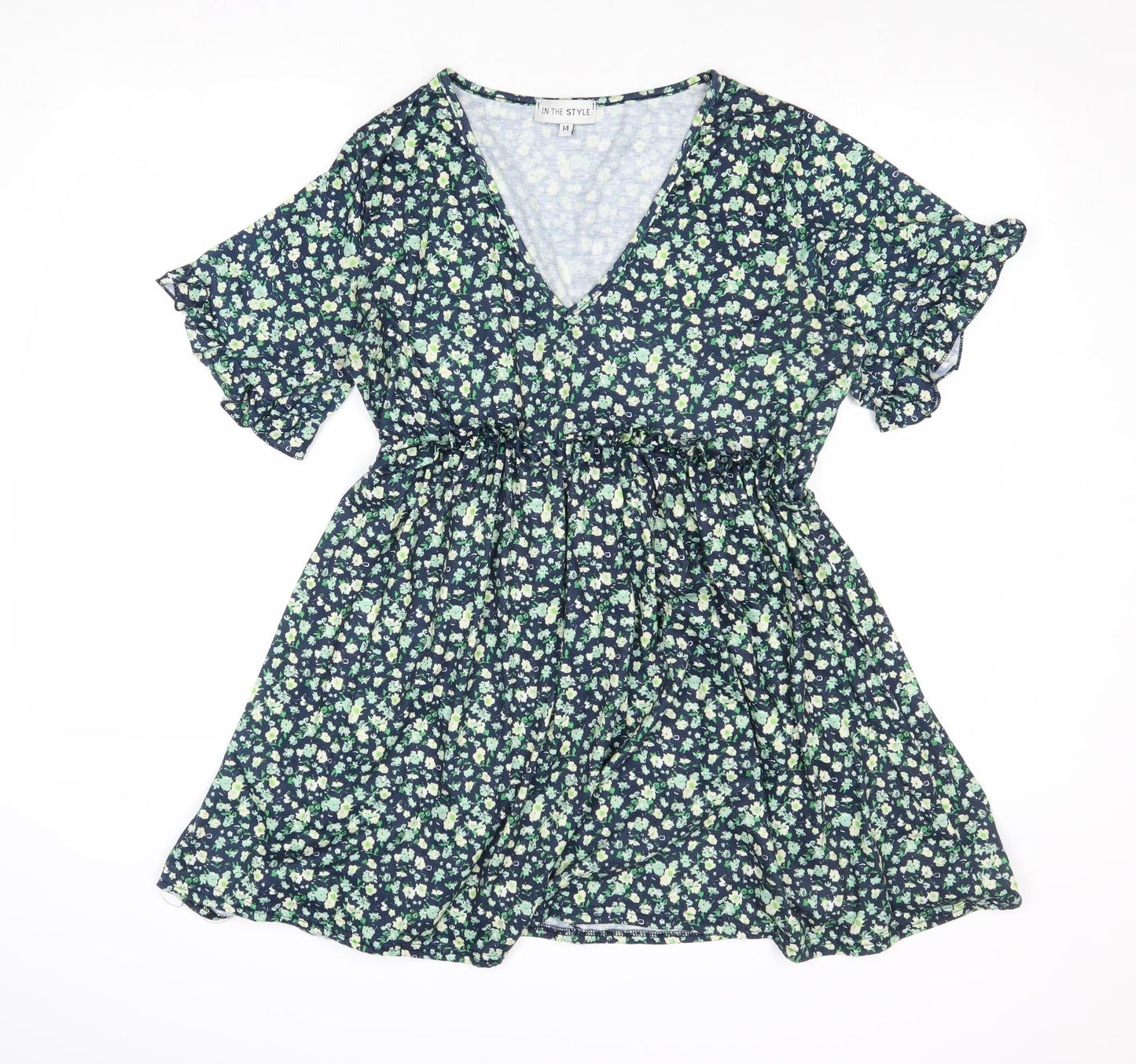 In the Style Womens Multicoloured Floral Polyester Skater Dress Size 14 V-Neck Pullover