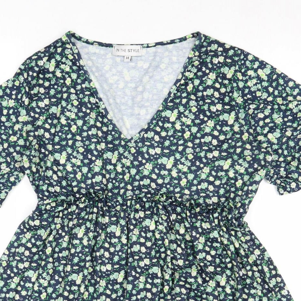 In the Style Womens Multicoloured Floral Polyester Skater Dress Size 14 V-Neck Pullover