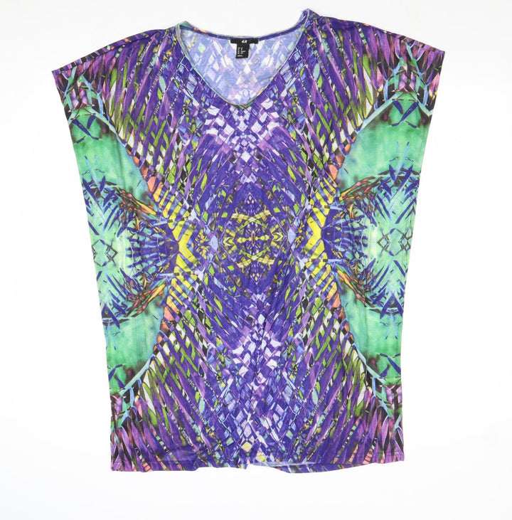 H&M Womens Multicoloured Geometric Polyester A-Line Size XS V-Neck Pullover