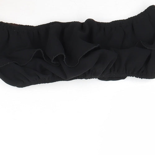 PRETTYLITTLETHING Womens Black Polyester Cropped Tank Size 4 Off the Shoulder