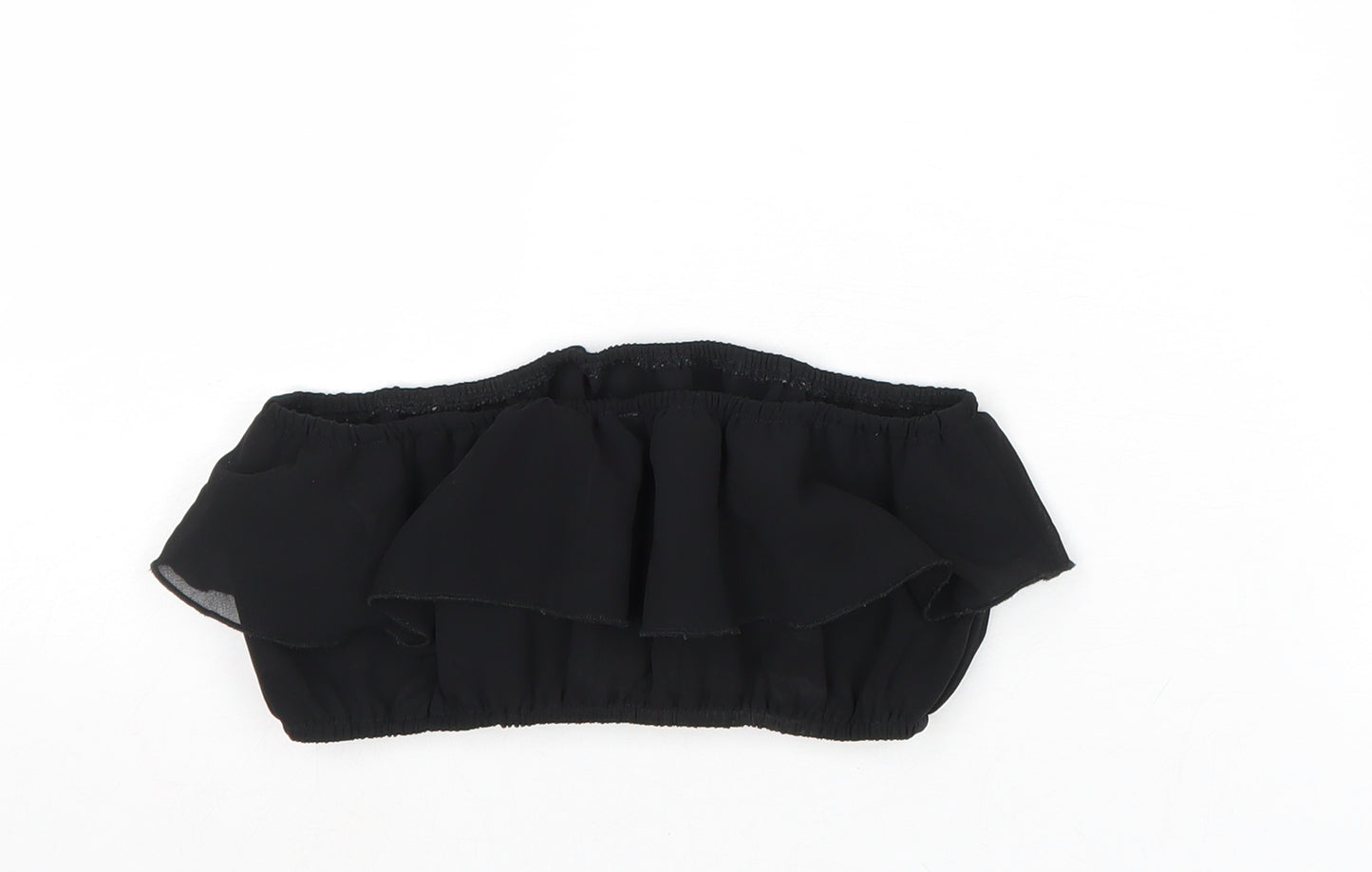 PRETTYLITTLETHING Womens Black Polyester Cropped Tank Size 4 Off the Shoulder