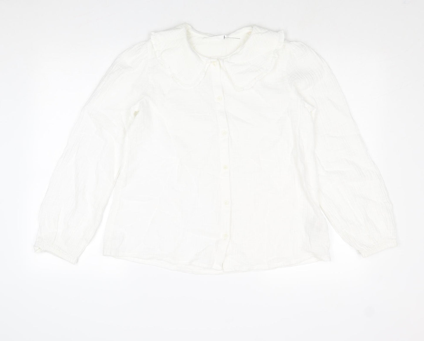 Marks and Spencer Girls White Cotton Basic Button-Up Size 12-13 Years Collared Button