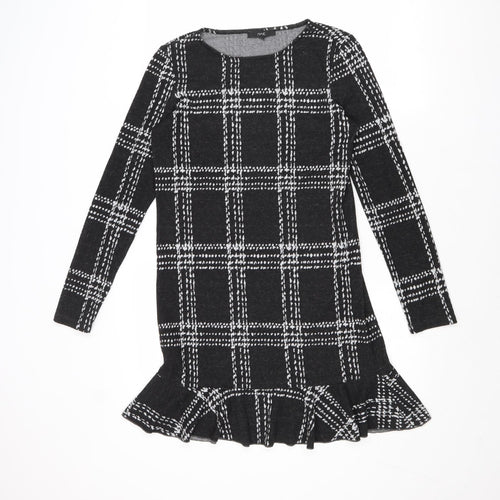NEXT Womens Grey Check Polyester Jumper Dress Size 10 Round Neck Pullover