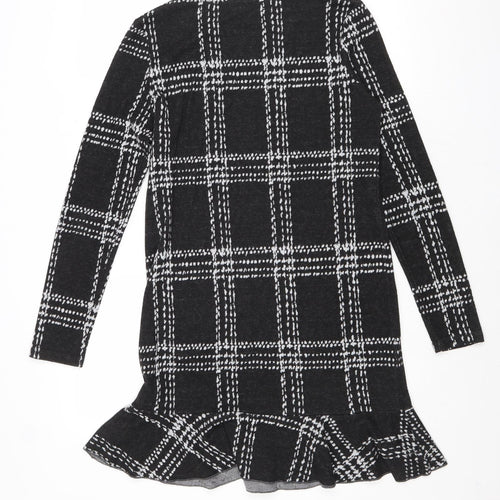 NEXT Womens Grey Check Polyester Jumper Dress Size 10 Round Neck Pullover