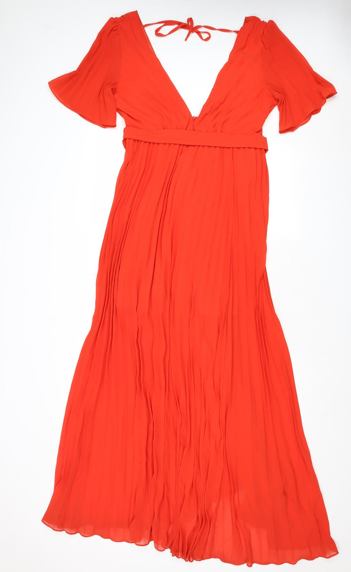Nasty Gal Womens Red Polyester Trapeze & Swing Size 8 V-Neck Zip