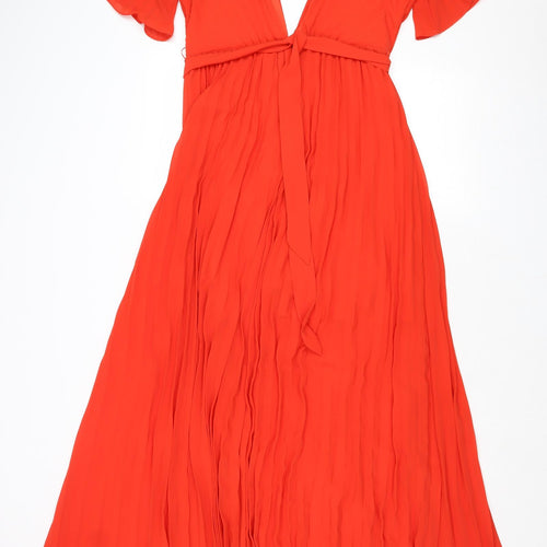 Nasty Gal Womens Red Polyester Trapeze & Swing Size 8 V-Neck Zip