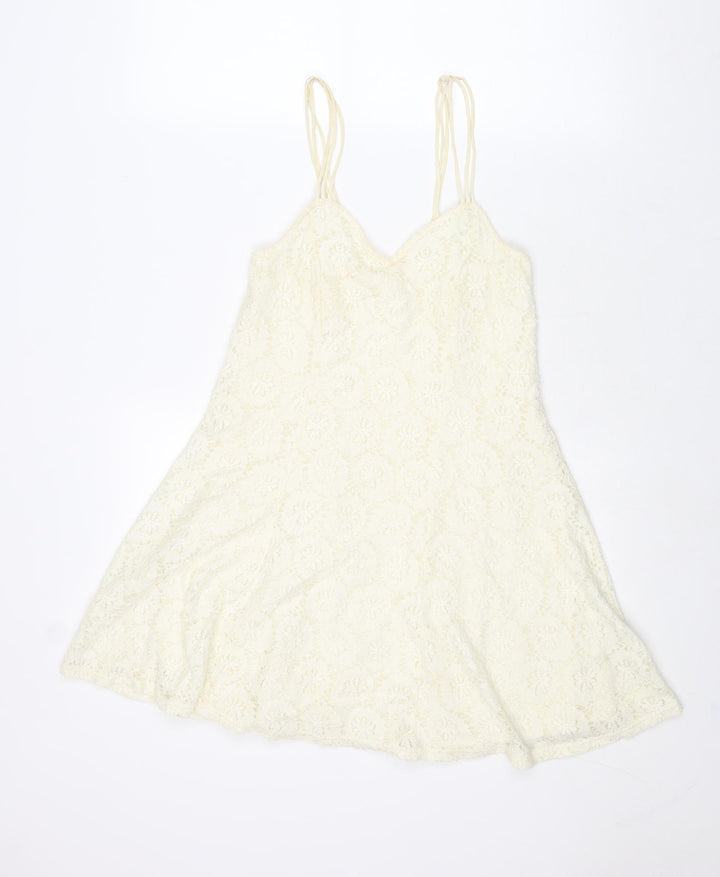 Pins & Needles Womens Ivory Floral Cotton Tank Dress Size XS V-Neck Pullover