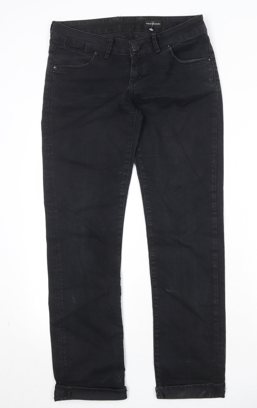 Warehouse Womens Black Cotton Straight Jeans Size 12 Regular Zip