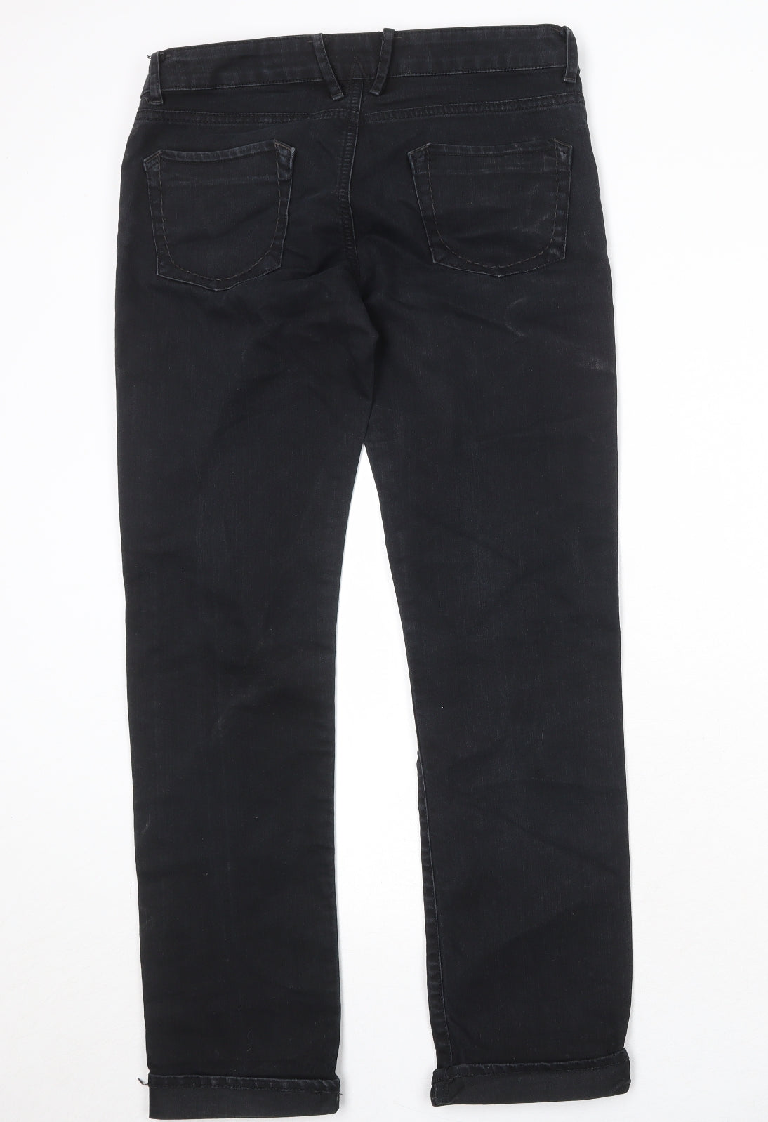 Warehouse Womens Black Cotton Straight Jeans Size 12 Regular Zip