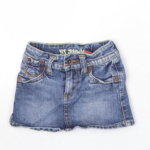 It Jeans Girls Blue Cotton Mini Skirt Size 4 Years Regular Zip