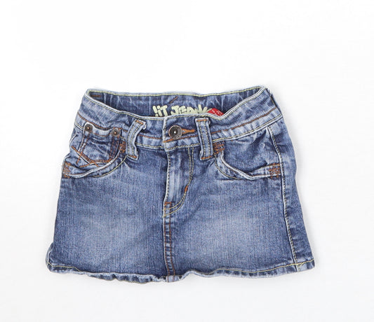 It Jeans Girls Blue Cotton Mini Skirt Size 4 Years Regular Zip