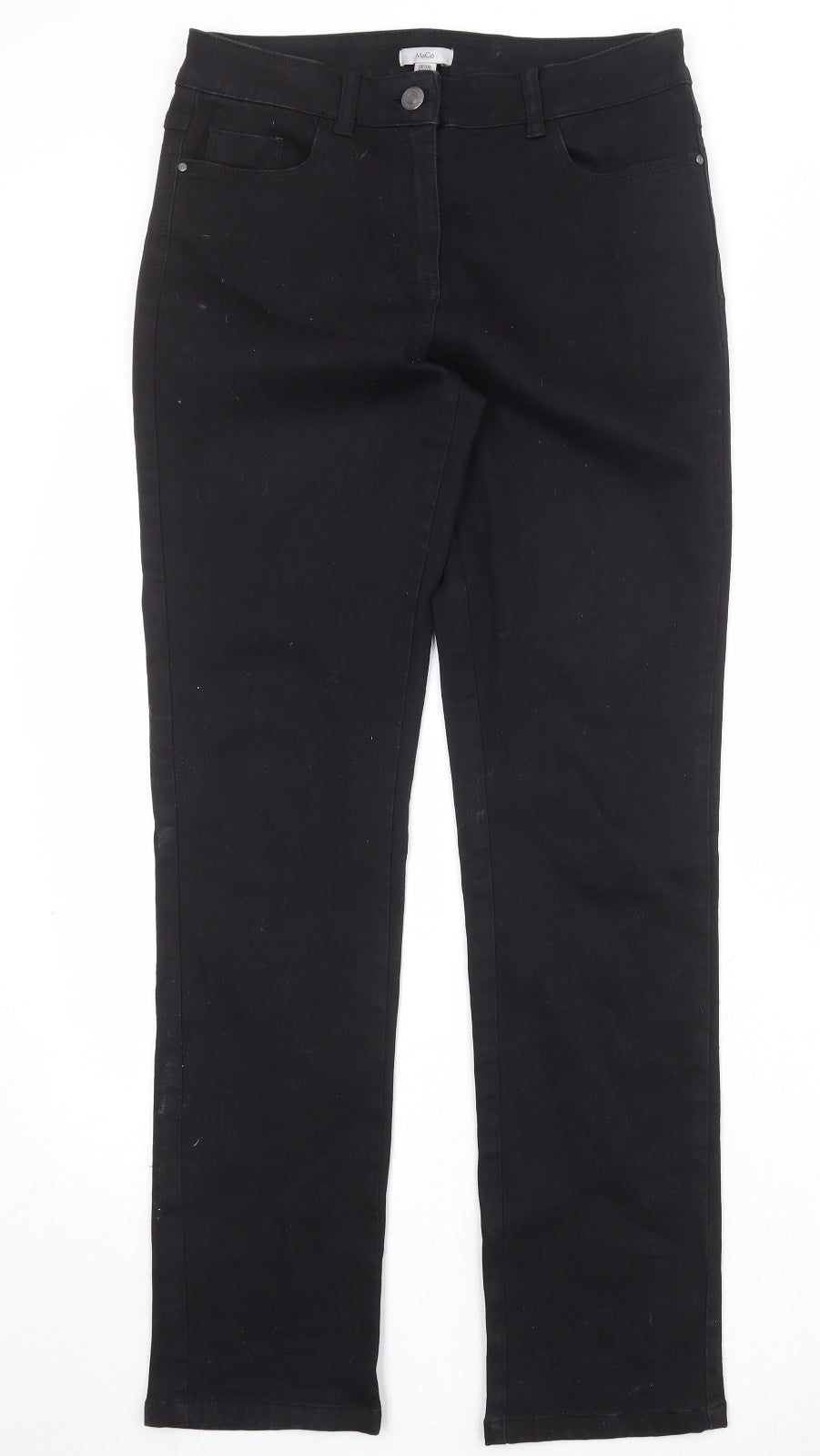 M&Co Womens Black Cotton Straight Jeans Size 10 Regular Zip