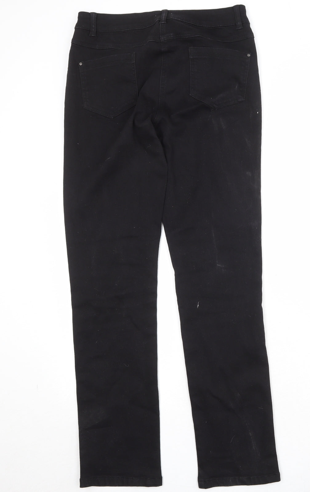 M&Co Womens Black Cotton Straight Jeans Size 10 Regular Zip