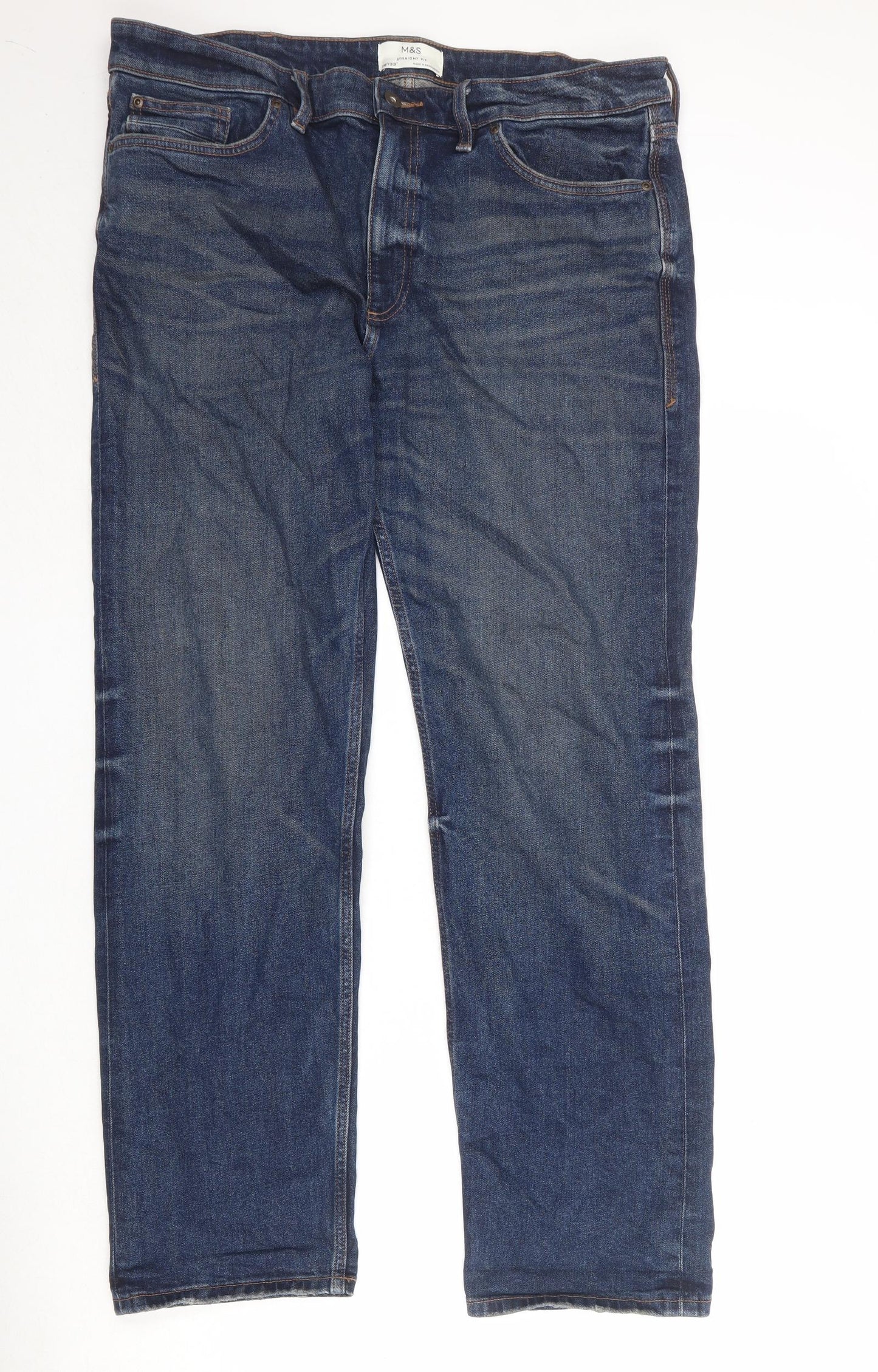 St Michael Mens Blue Cotton Straight Jeans Size 38 in Regular Zip