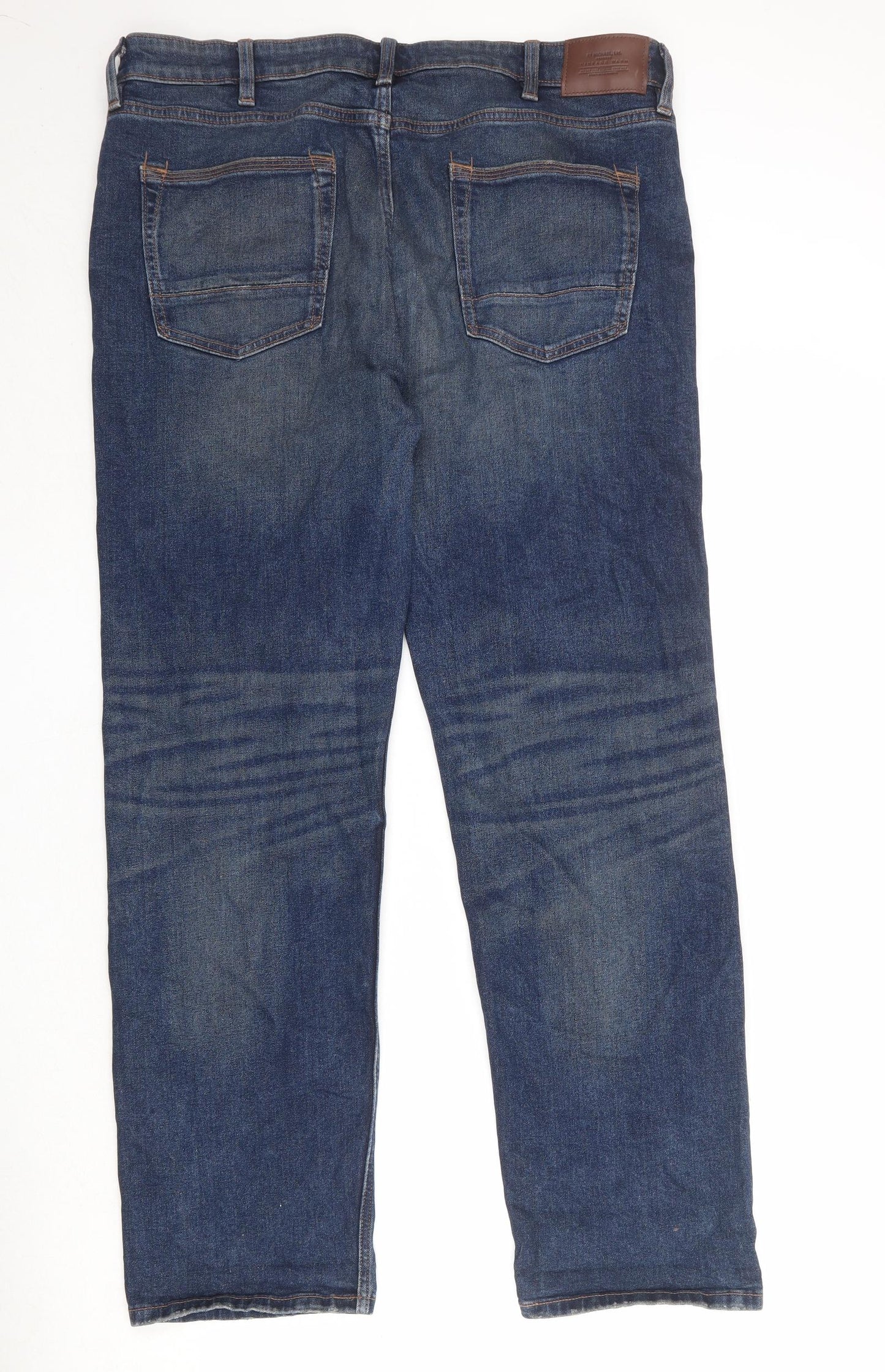 St Michael Mens Blue Cotton Straight Jeans Size 38 in Regular Zip