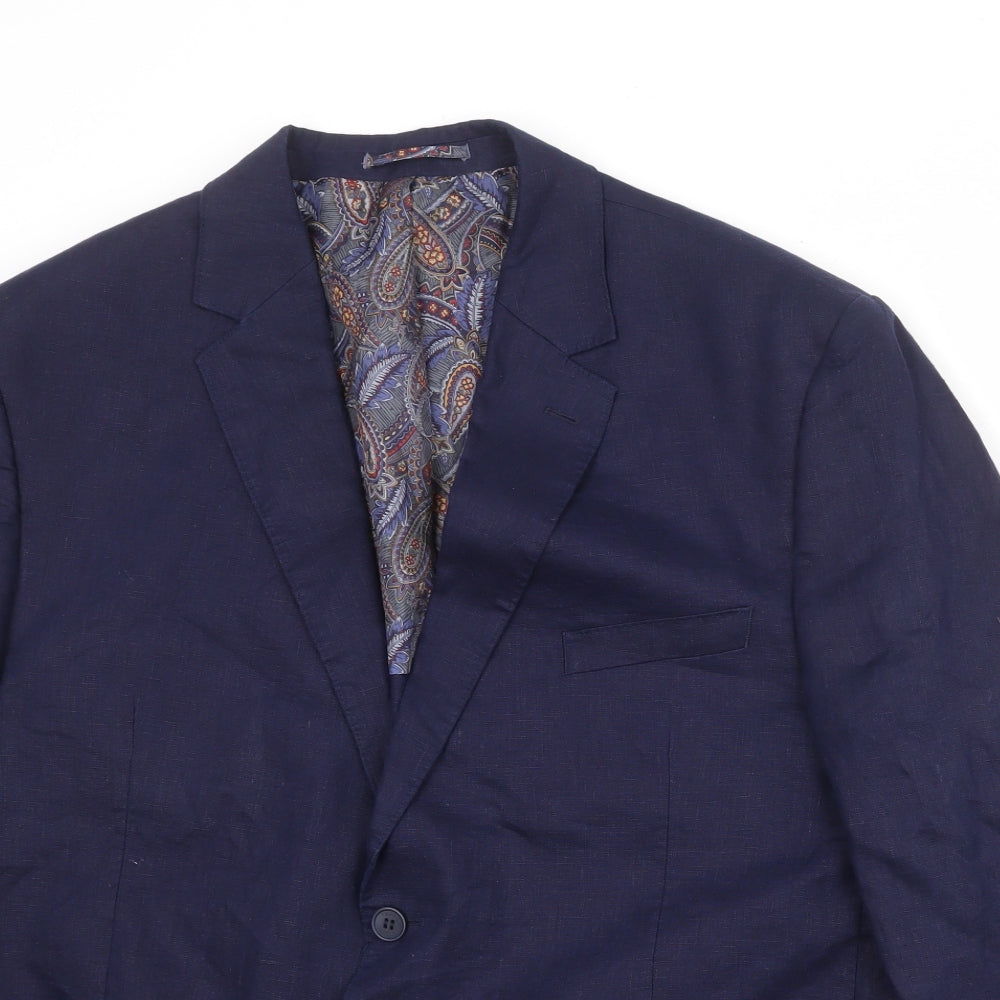 Peter Chr Mens Blue Linen Jacket Suit Jacket Size 46 Regular
