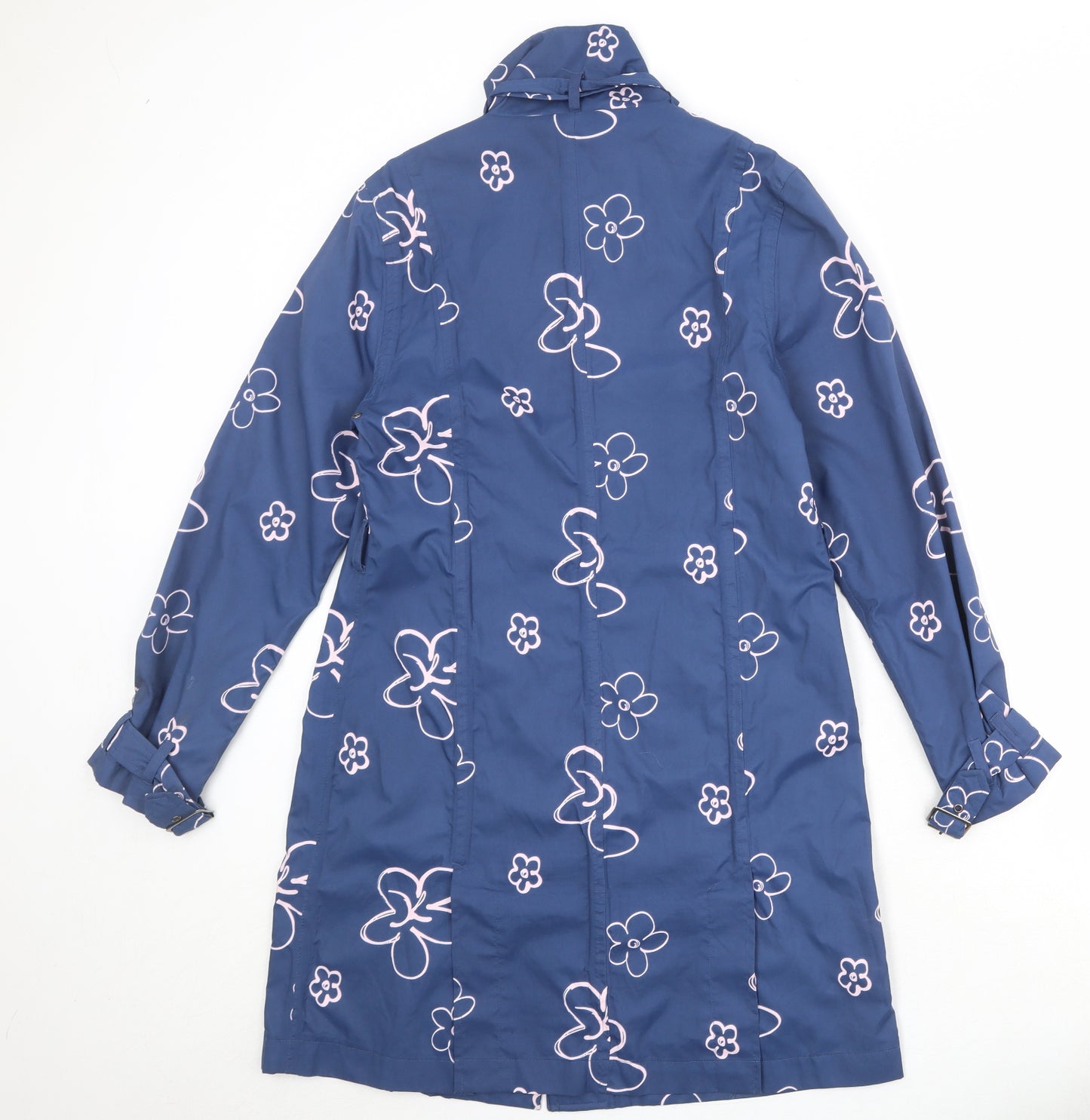 Joules Womens Blue Floral Rain Coat Coat Size M Button