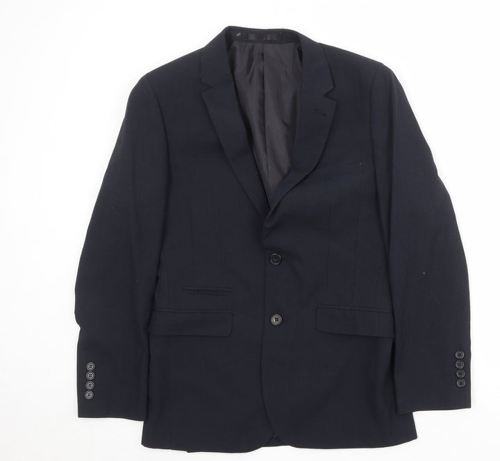 One Six Five Mens Blue Polyester Jacket Suit Jacket Size 36 Regular