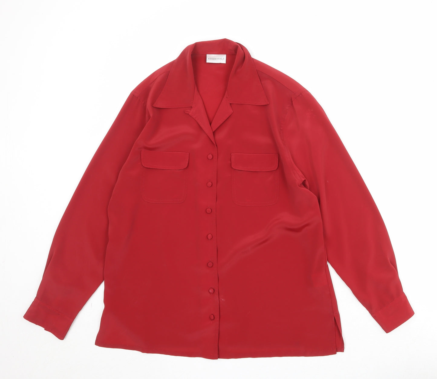 Essentials Womens Red Polyester Basic Button-Up Size 10 Collared