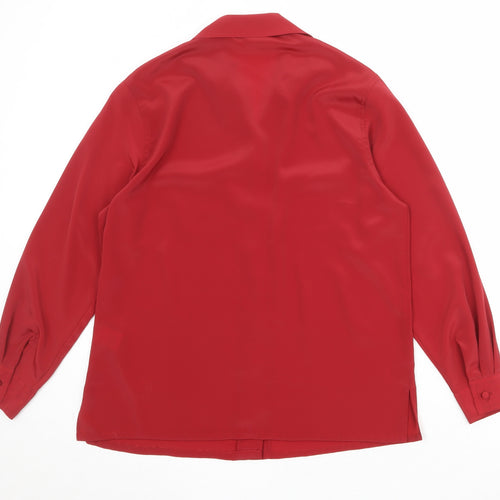 Essentials Womens Red Polyester Basic Button-Up Size 10 Collared