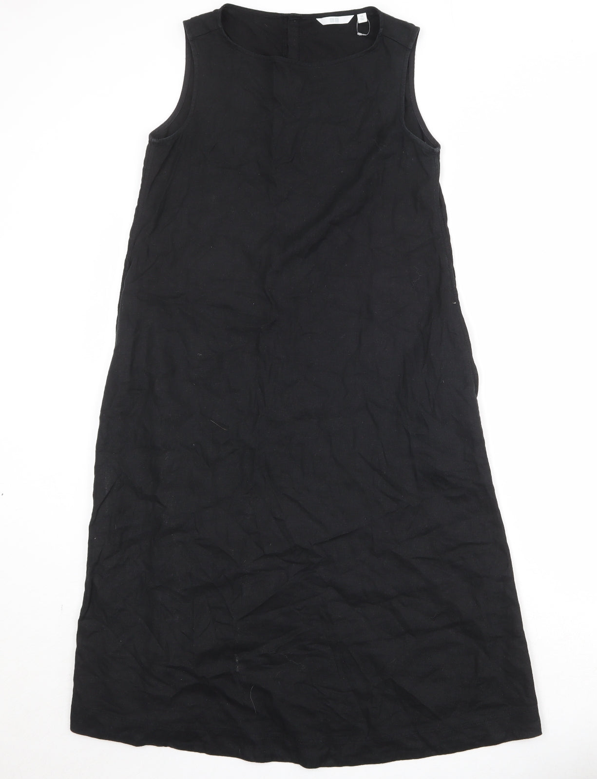 Uniqlo Womens Black Linen Trapeze & Swing Size XS Round Neck Button