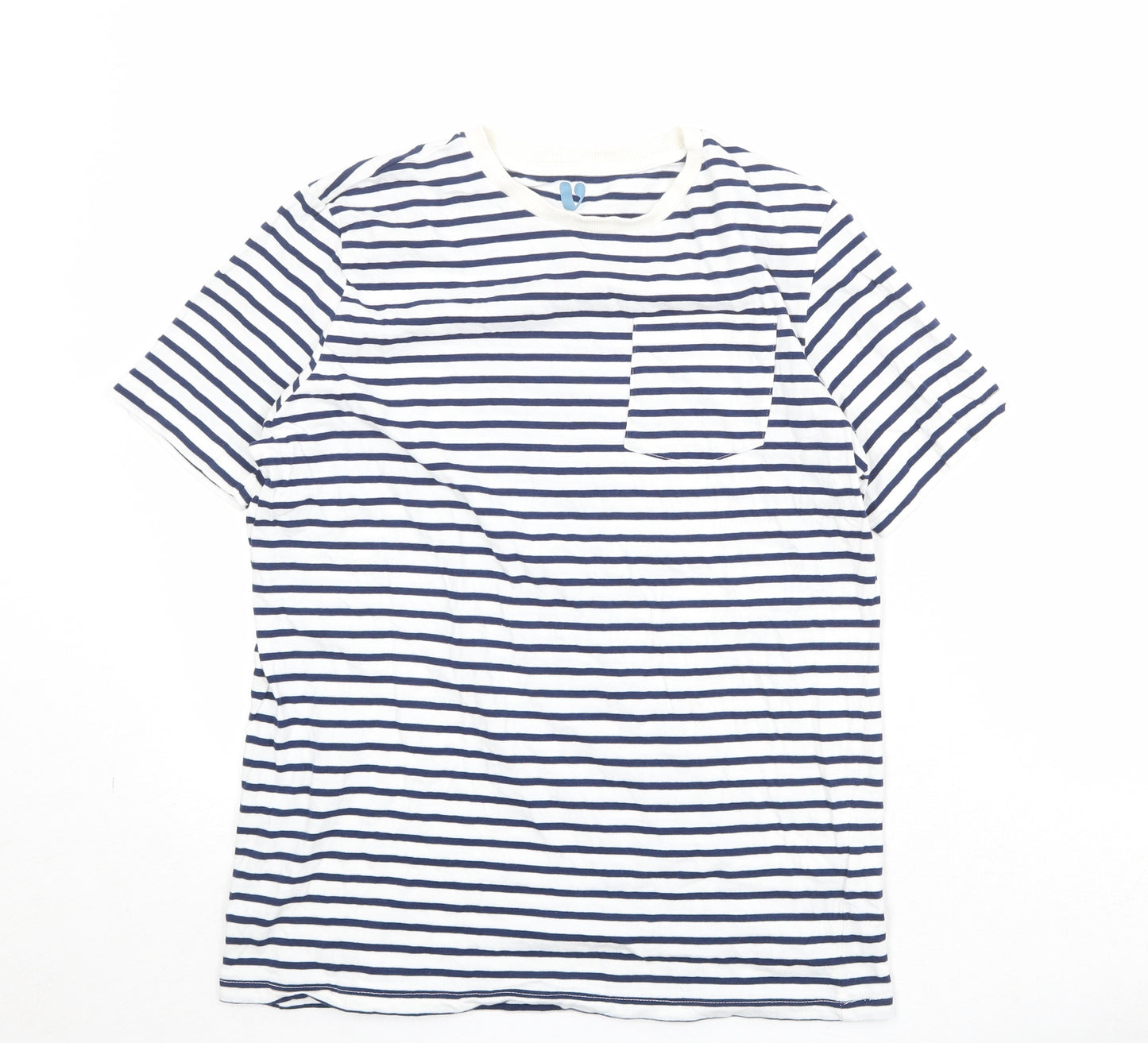 Very Boys Blue Striped 100% Cotton Pullover T-Shirt Size 14 Years Crew Neck Pullover