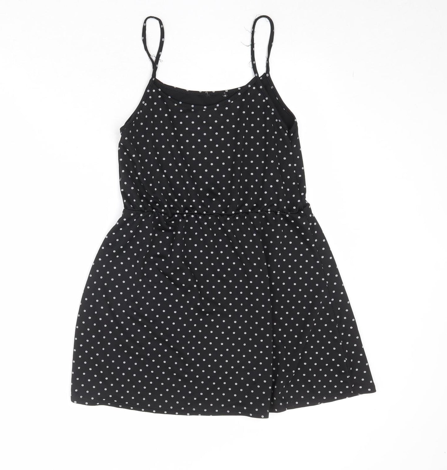 Boohoo Womens Black Polka Dot Viscose Tank Dress Size 10 Round Neck Pullover