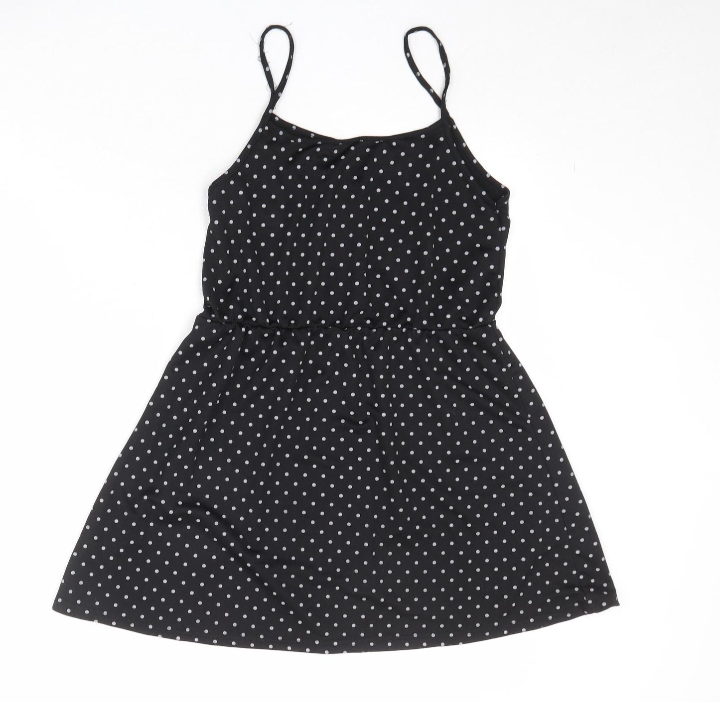 Boohoo Womens Black Polka Dot Viscose Tank Dress Size 10 Round Neck Pullover