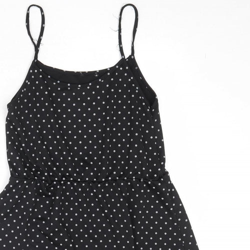 Boohoo Womens Black Polka Dot Viscose Tank Dress Size 10 Round Neck Pullover
