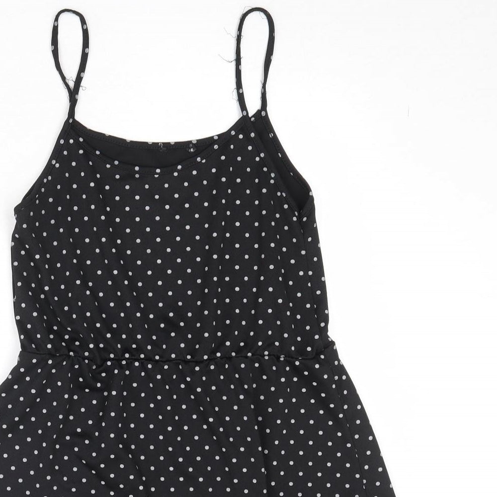 Boohoo Womens Black Polka Dot Viscose Tank Dress Size 10 Round Neck Pullover