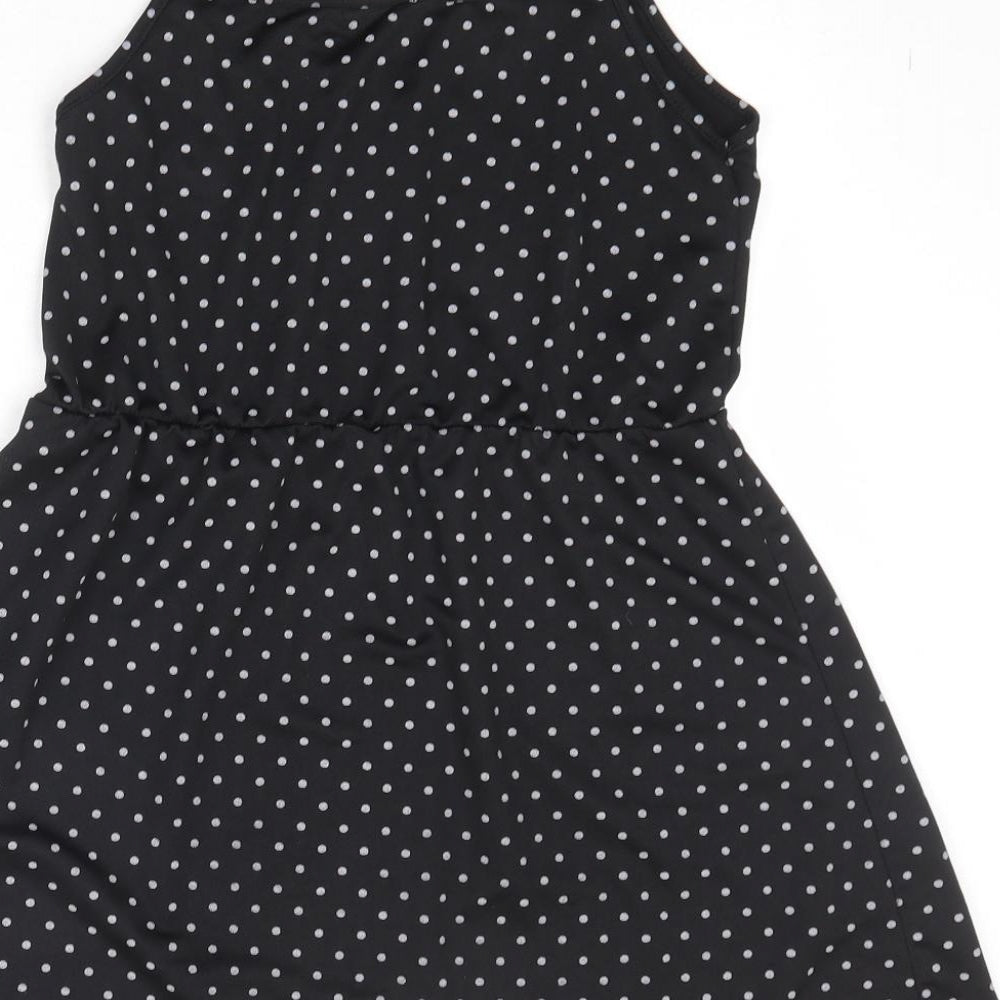 Boohoo Womens Black Polka Dot Viscose Tank Dress Size 10 Round Neck Pullover