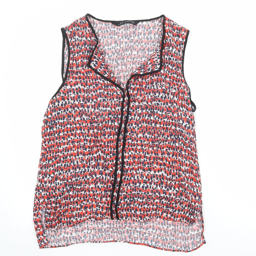 Zara Womens Red Geometric Polyester Basic Tank Size M V-Neck