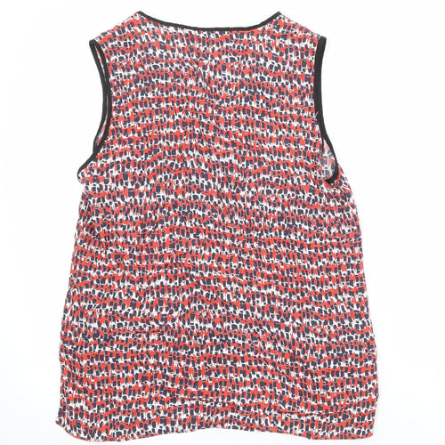 Zara Womens Red Geometric Polyester Basic Tank Size M V-Neck