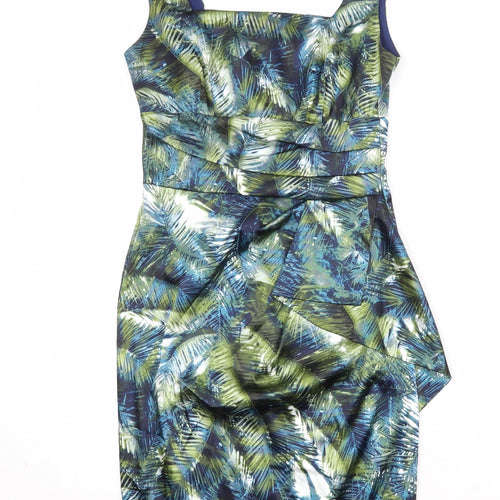 London Times Womens Multicoloured Geometric Polyester Shift Size 10 Square Neck Zip
