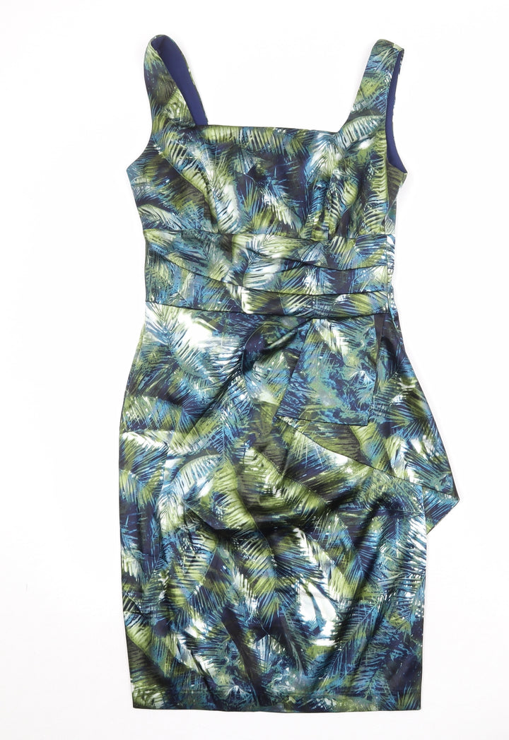 London Times Womens Multicoloured Geometric Polyester Shift Size 10 Square Neck Zip