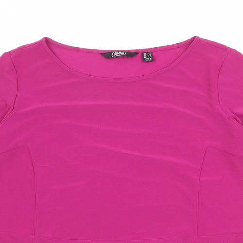 DENNIS Womens Purple Polyester Basic Blouse Size M Round Neck