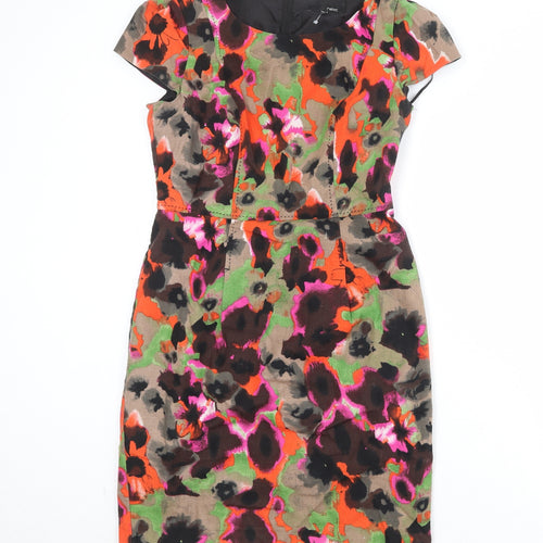 NEXT Womens Multicoloured Floral Linen A-Line Size 8 Round Neck Zip