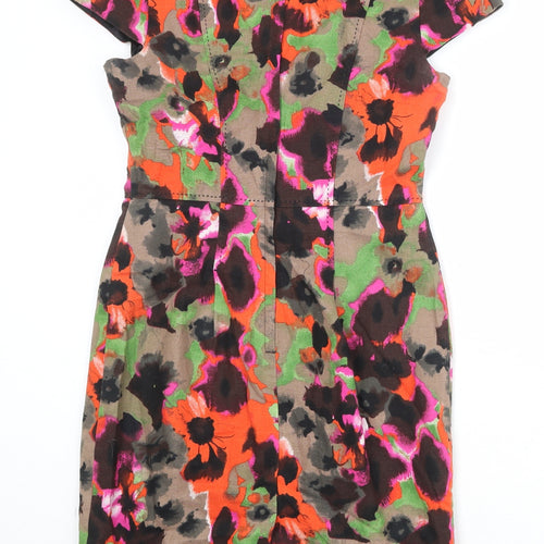 NEXT Womens Multicoloured Floral Linen A-Line Size 8 Round Neck Zip