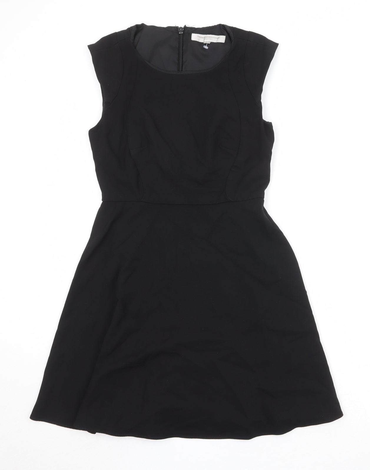 French Connection Womens Black Polyester Skater Dress Size L Round Neck Zip