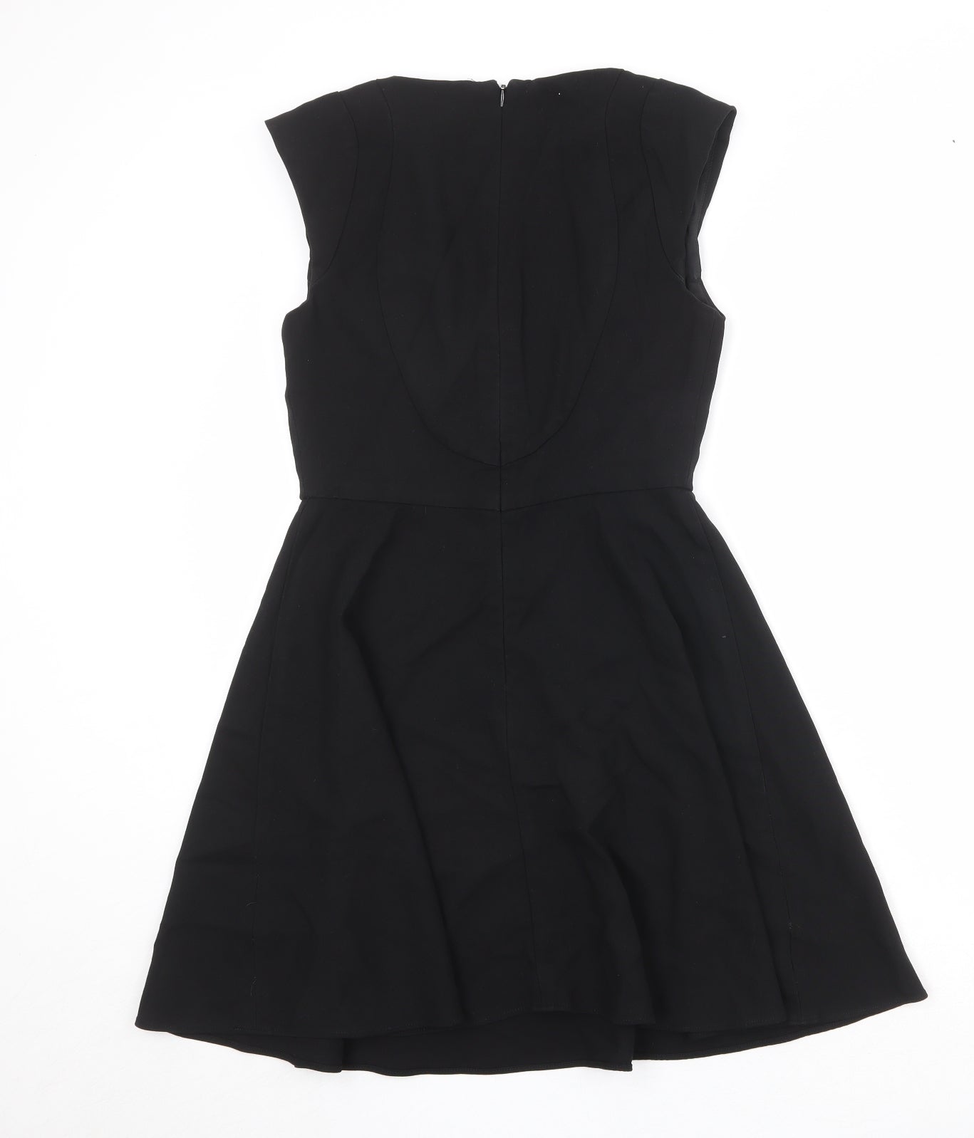 French Connection Womens Black Polyester Skater Dress Size L Round Neck Zip
