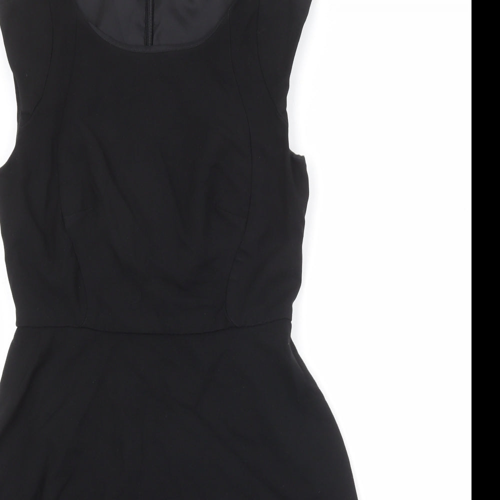 French Connection Womens Black Polyester Skater Dress Size L Round Neck Zip
