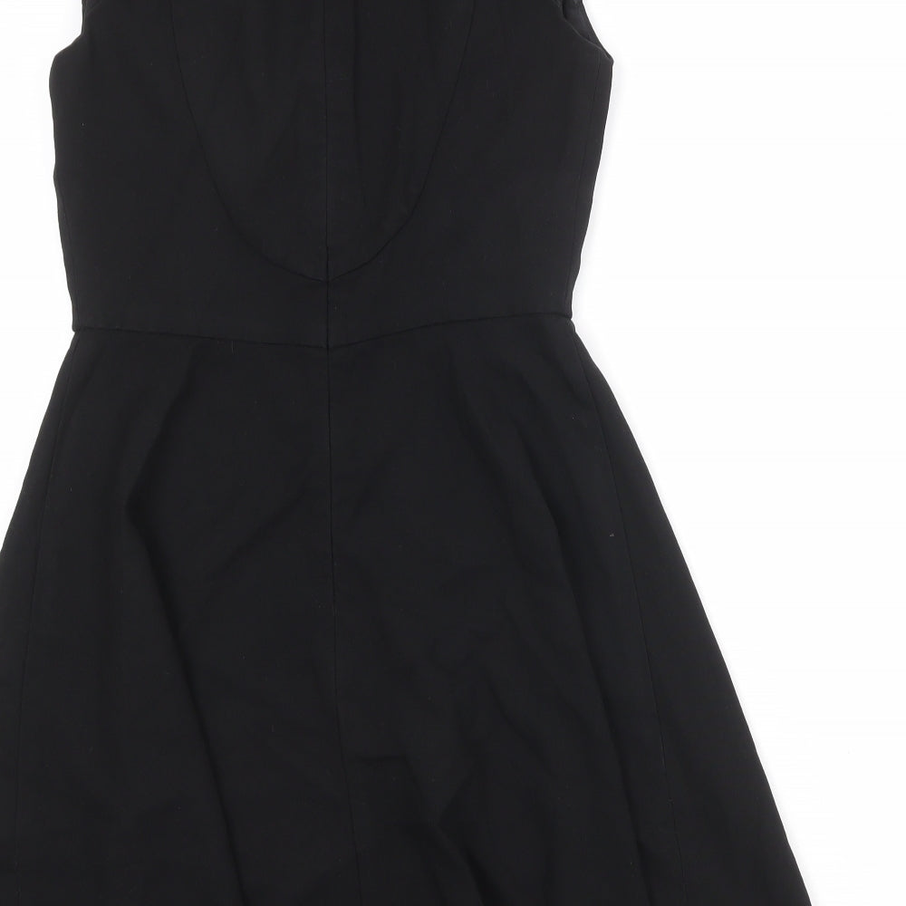 French Connection Womens Black Polyester Skater Dress Size L Round Neck Zip