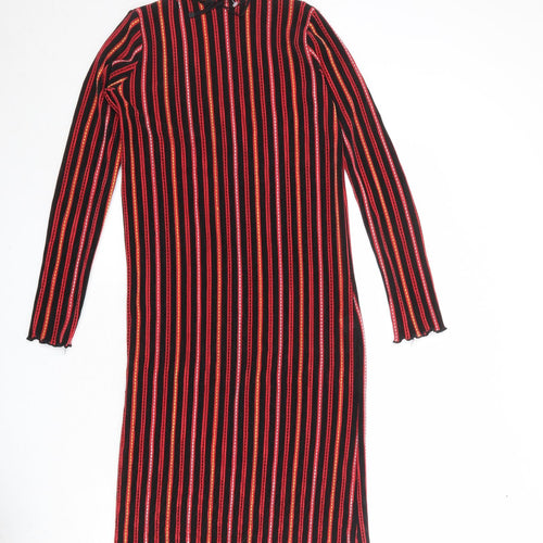 Zara Womens Multicoloured Striped Polyester A-Line Size S Round Neck Pullover