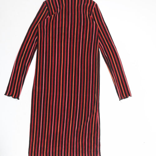 Zara Womens Multicoloured Striped Polyester A-Line Size S Round Neck Pullover