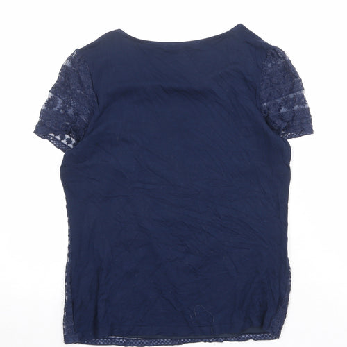Oasis Womens Blue Geometric Cotton Basic T-Shirt Size M Round Neck