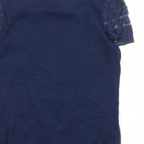 Oasis Womens Blue Geometric Cotton Basic T-Shirt Size M Round Neck